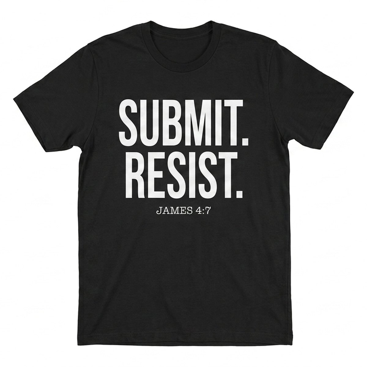 SUBMIT. RESIST. design on a black tee (product mockup)